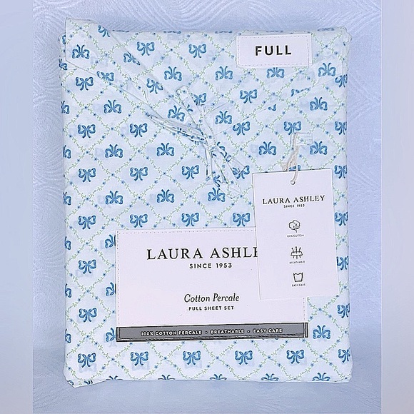 SALE - Laura Ashley Kate Blue Bows and Trellis Ribbons Sheet Set - Full - Picture 5 of 5